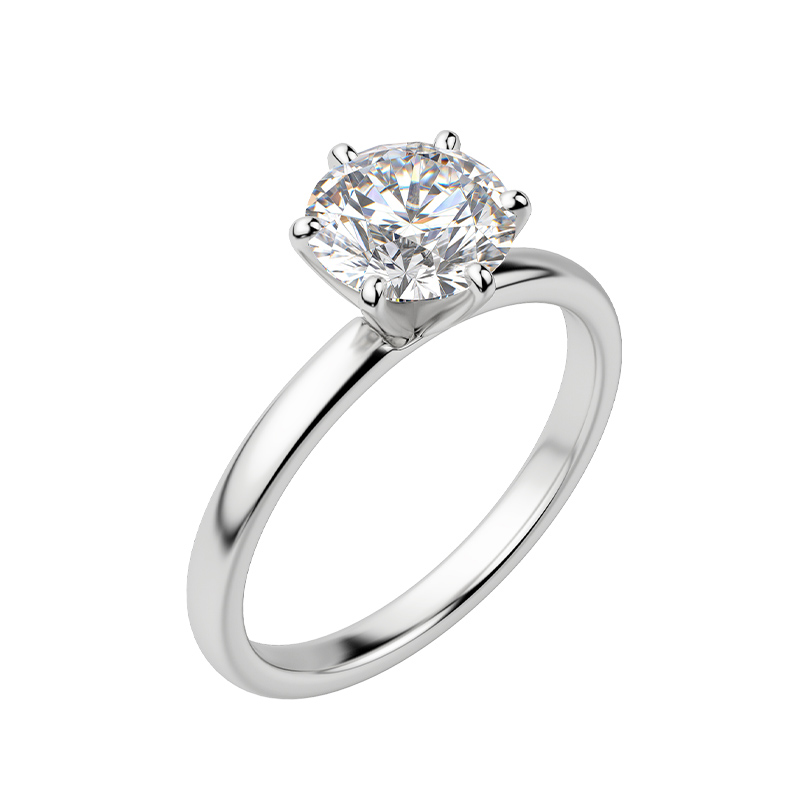 A round cut lab grown diamond fixed upon a solitaire band