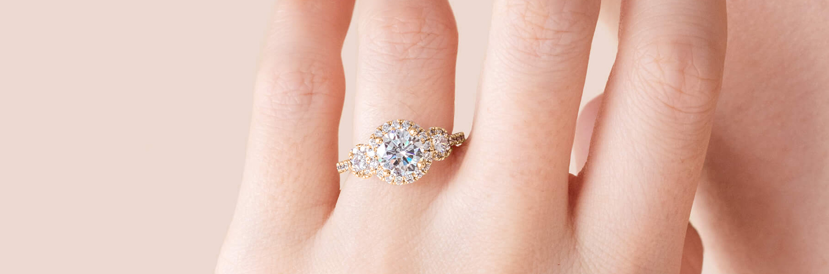 Three stone lab diamond engagement ring