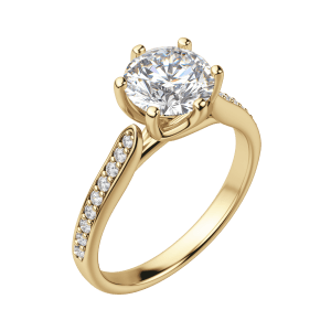 Edit Accented Round Cut Engagement Ring, Default, 18K Yellow Gold