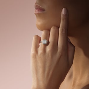 Asscher Pavé Ring, Hover, 14K White Gold,