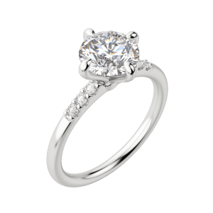 Rhos Round Cut Engagement Ring, Default, 18K White Gold, Platinum,\r
