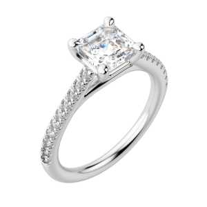 Sone Asscher Cut Engagement Ring, Default, 18K White Gold, Platinum,\r
