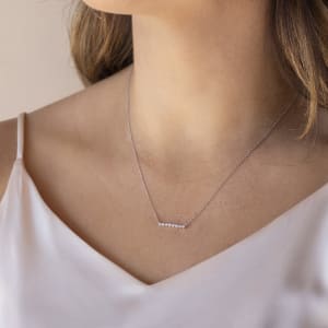 Shared Prong Bar Necklace, 14K White Gold, Hover, 14K Rose Gold, 14K Yellow Gold, 