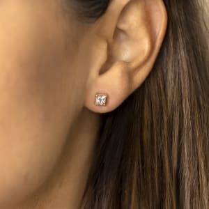 Princess Cut 4-Prong Studs, Tension Back (3/4 tcw), Lab Grown Diamonds, 14K Rose Gold, Hover, 14K White Gold, 14K Yellow Gold, 