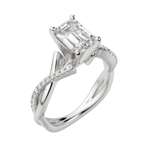 Chic Accented Emerald Cut Engagement Ring, Default, 18K White Gold, Platinum,