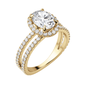 Duet Halo Oval Cut Engagement Ring, Default, 18K Yellow Gold, 