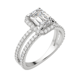 Duet Halo Emerald Cut Engagement Ring, Default, 18K White Gold, Platinum, 