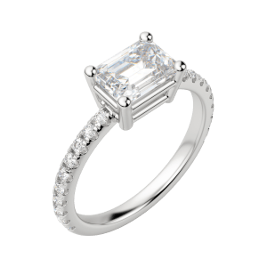 Edgy Basket Accented Emerald Cut Engagement Ring, Default, 18K White Gold, Platinum,