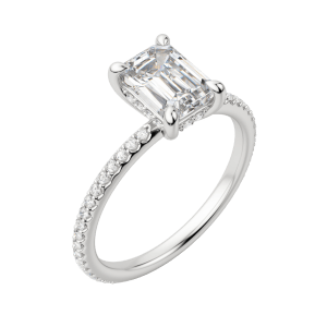 Hera Accented Emerald Cut Engagement Ring, Default, 18K White Gold, Platinum, 