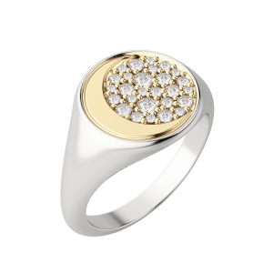 Gibbous Moon Signet Ring, Two Tone, Default, 14K White/Yellow Gold,