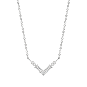 Marquise and Baguette V Necklace, Default, 14K White Gold,