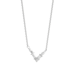Marquise and Baguette V Necklace, Hover, 14K White Gold, 