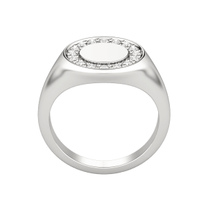 Halo Signet Ring, Hover, 14K White Gold, Platinum,