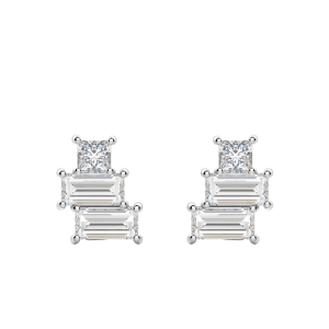 Silver Stacked Geometric Stud Earrings, Default, 