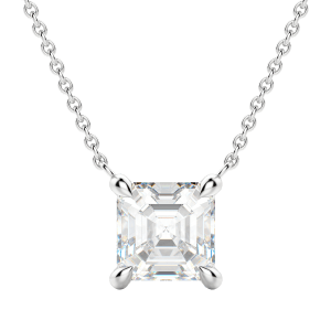 Asscher Cut Claw Prong Necklace, Default, 14K White Gold,