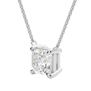 Asscher Cut Claw Prong Necklace, Hover, 14K White Gold,