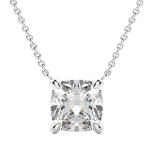 Cushion Cut Claw Prong Necklace, Default, 14K White Gold,
