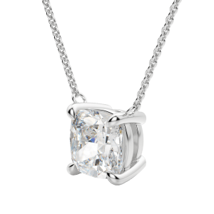 Cushion Cut Claw Prong Necklace, Hover, 14K White Gold,