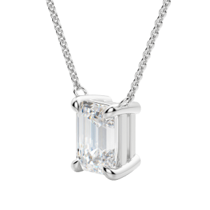 Emerald Cut Claw Prong Necklace, Hover, 14K White Gold,