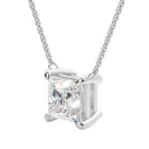 Princess Cut Claw Prong Necklace, Hover, 14K White Gold,