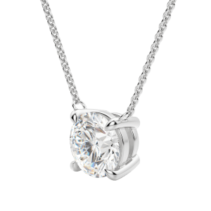 Round Cut Claw Prong Necklace, Hover, 14K White Gold,