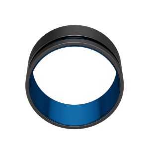 Obsidian Grooved Wedding Band, Blue Tungsten, Hover