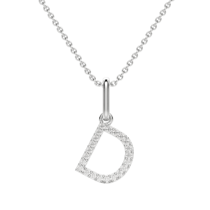 "D" Diamond Initial Pendant, 14K White Gold, Default