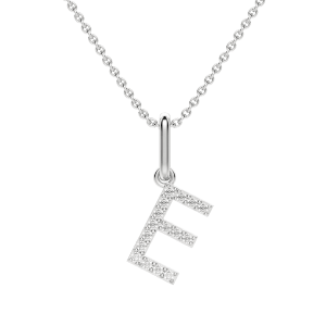 "E" Diamond Initial Pendant, 14K White Gold, Default