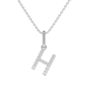 "H" Diamond Initial Pendant, 14K White Gold, Default