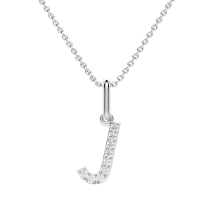 "J" Diamond Initial Pendant, 14K White Gold, Default