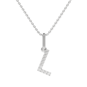 "L" Diamond Initial Pendant, 14K White Gold, Default