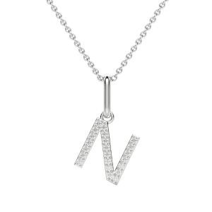 "N" Diamond Initial Pendant, 14K White Gold, Default
