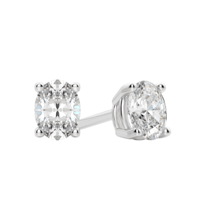 Oval Cut 4-Prong Studs, Tension Back (3/4 tcw), Lab Grown Diamonds, Default, 14K White Gold, 