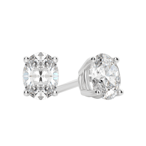 Oval Cut 4-Prong Studs, Tension Back (1 tcw), Lab Grown Diamonds, 14K White Gold, Default, 