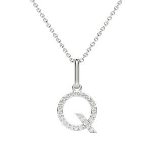 "Q" Diamond Initial Pendant, 14K White Gold, Default