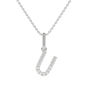 "U" Diamond Initial Pendant, 14K White Gold, Default