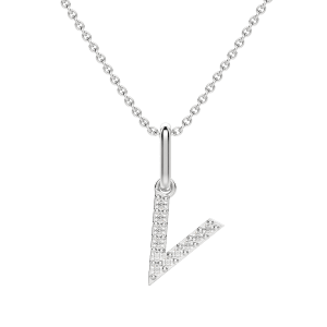 "V" Diamond Initial Pendant, 14K White Gold, Default