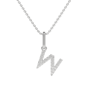"W" Diamond Initial Pendant, 14K White Gold, Default