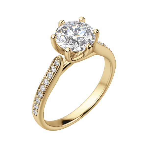 Edit Accented Round Cut Engagement Ring, Default, 18K Yellow Gold
