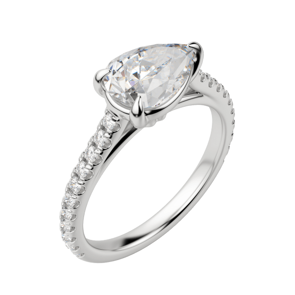 Edgy Accented Pear Cut Engagement Ring, Default, 18K White Gold, Platinum,\r
