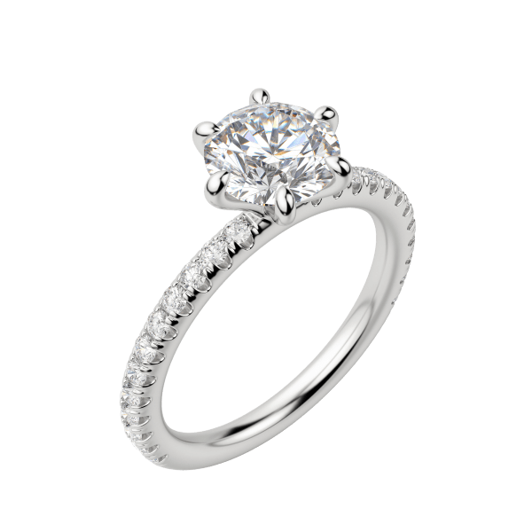 Lyre Accented Round Cut Engagement Ring, Default, 18K White Gold, Platinum,\r

