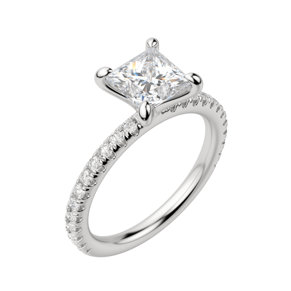 Lyre Accented Princess Cut Engagement Ring, Default, 18K White Gold, Platinum,\r
