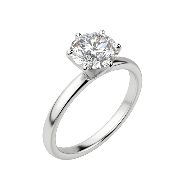 Bare 6-Prong Round Cut Engagement Ring, Default, 18K White Gold, Platinum
