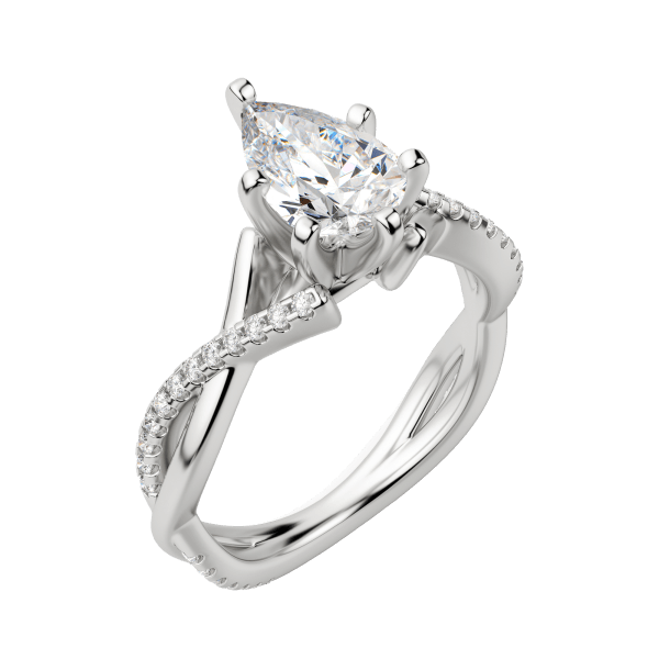 Chic Accented Pear Cut Engagement Ring, Default, 18K White Gold, Platinum,