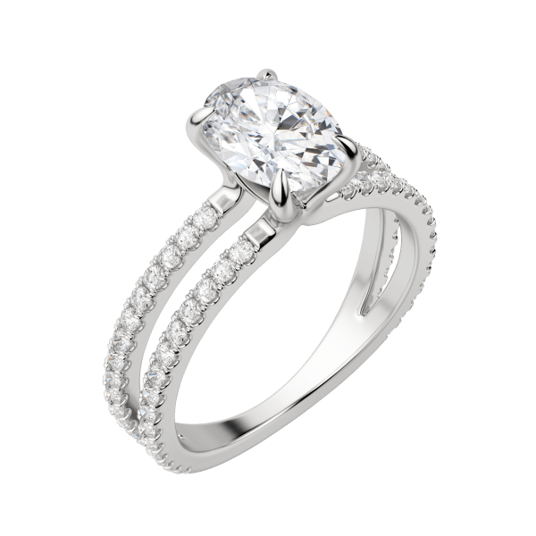 Duet Accented Oval Cut Engagement Ring, Default, 18K White Gold, Platinum