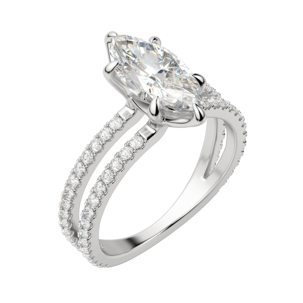 Duet Accented Marquise Cut Engagement Ring, Default, 18K White Gold, Platinum