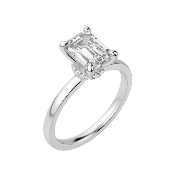 Amla Classic Emerald Cut Engagement Ring, Default, 18K White Gold, Platinum, 