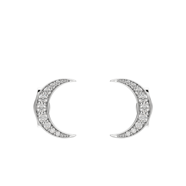 Silver Crescent Stud Earrings, Default, 