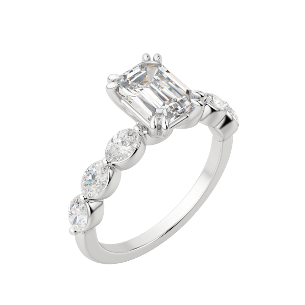Juno Emerald Cut Engagement Ring, Default, 18K White Gold, Platinum, 