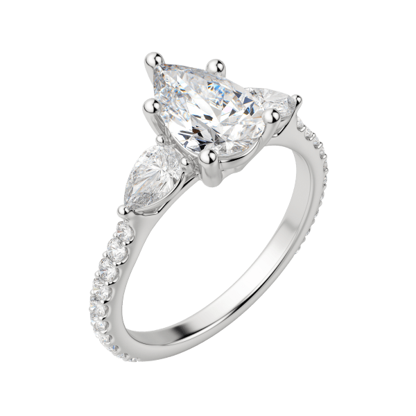 Lily Accented Pear Cut Engagement Ring, Default, 18K White Gold, Platinum,\r
